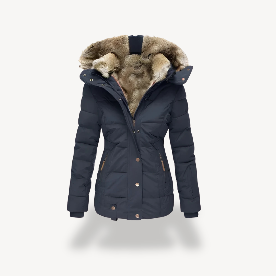 Heidi-Mode | Damen Gesteppter Parka mit Abnehmbarem Kunstfellkapuze