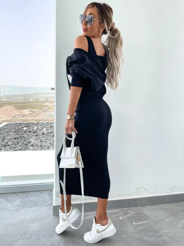 Heidi-Mode | Stilvolles Off Shoulder Crop Top und Midi Rock Set