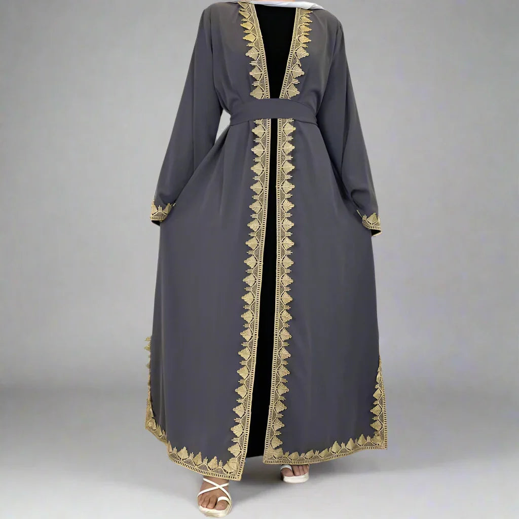 Heidi-Mode | Nahöstliche Mode Bestickter Langer Mantel Strickjacke Offene Abaya Kleid für Muslimische Frauen