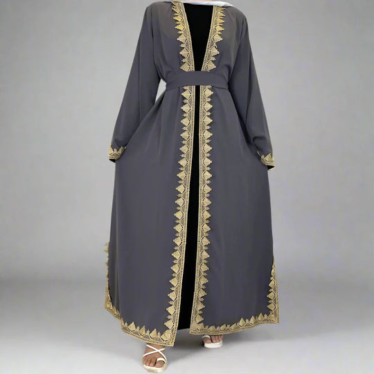 Heidi-Mode | Nahöstliche Mode Bestickter Langer Mantel Strickjacke Offene Abaya Kleid für Muslimische Frauen