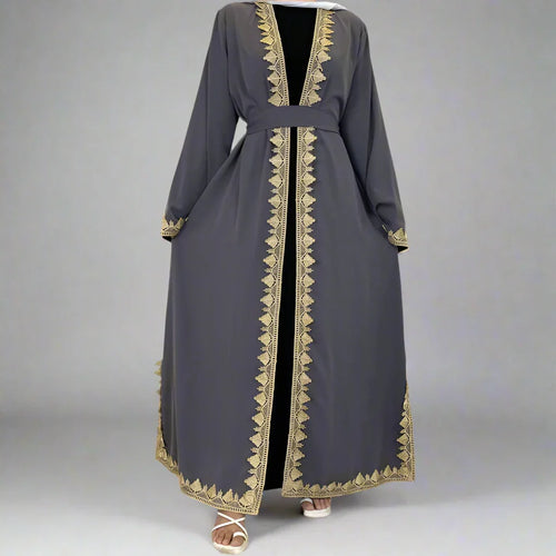 Heidi-Mode | Nahöstliche Mode Bestickter Langer Mantel Strickjacke Offene Abaya Kleid für Muslimische Frauen