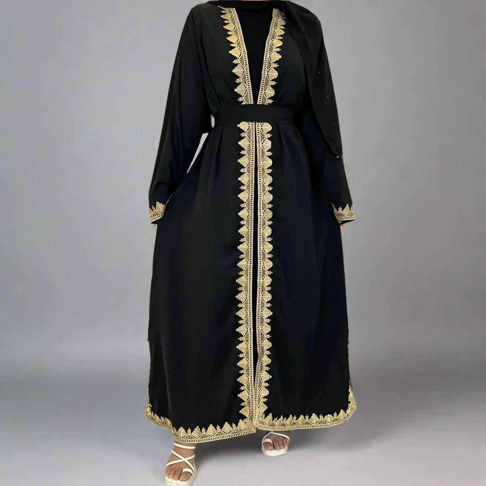 Heidi-Mode | Nahöstliche Mode Bestickter Langer Mantel Strickjacke Offene Abaya Kleid für Muslimische Frauen