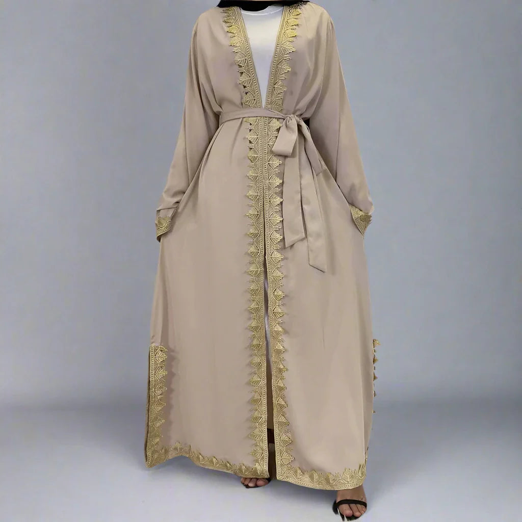 Heidi-Mode | Nahöstliche Mode Bestickter Langer Mantel Strickjacke Offene Abaya Kleid für Muslimische Frauen