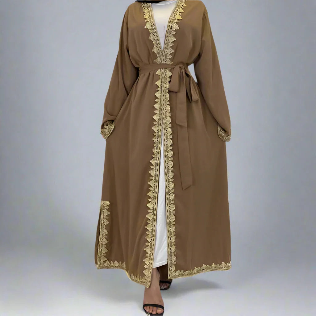 Heidi-Mode | Nahöstliche Mode Bestickter Langer Mantel Strickjacke Offene Abaya Kleid für Muslimische Frauen