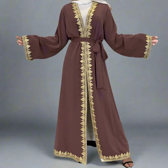 Heidi-Mode | Nahöstliche Mode Bestickter Langer Mantel Strickjacke Offene Abaya Kleid für Muslimische Frauen