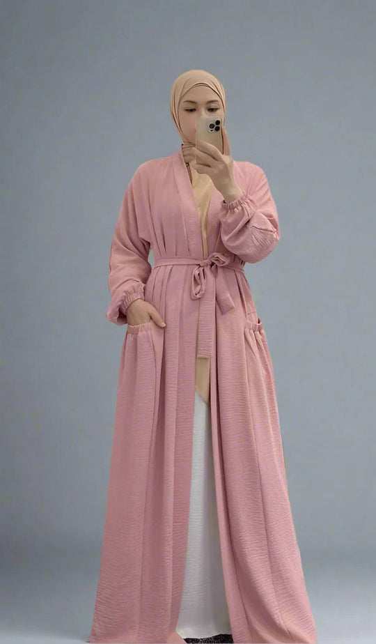 Heidi-Mode | 8 Farboptionen Rüsch Offene Abaya Kleid Muslimische Frauen