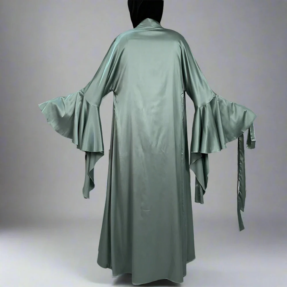 Heidi-Mode | 2 Teiliges Set Satin Offene Abaya Kleid