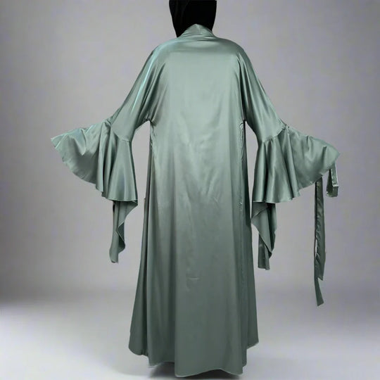 Heidi-Mode | 2 Teiliges Set Satin Offene Abaya Kleid