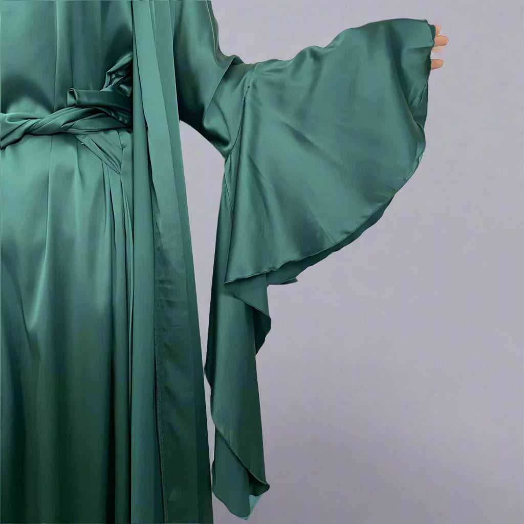 Heidi-Mode | 2 Teiliges Set Satin Offene Abaya Kleid