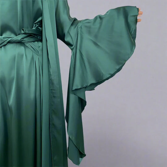 Heidi-Mode | 2 Teiliges Set Satin Offene Abaya Kleid