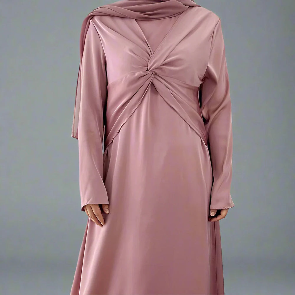 Heidi-Mode | 3 Teile Set Satin Offene Abaya Kleid für Muslime Frauen