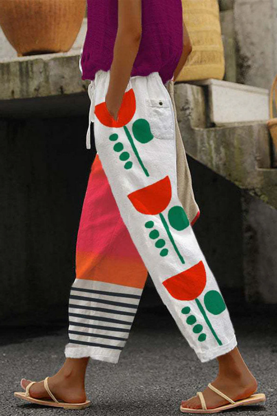 Heidi-Mode | Lässig Unique Printed Button Pocket Pants