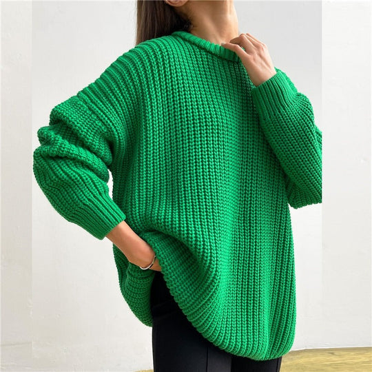 Heidi – Modischer Strickpullover in Uni mit Rundhalsausschnitt