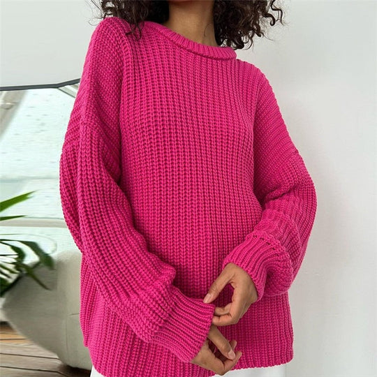 Heidi – Modischer Strickpullover in Uni mit Rundhalsausschnitt