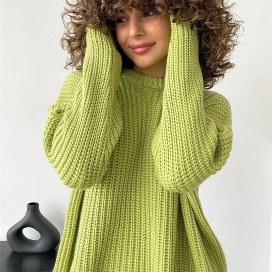 Heidi – Modischer Strickpullover in Uni mit Rundhalsausschnitt