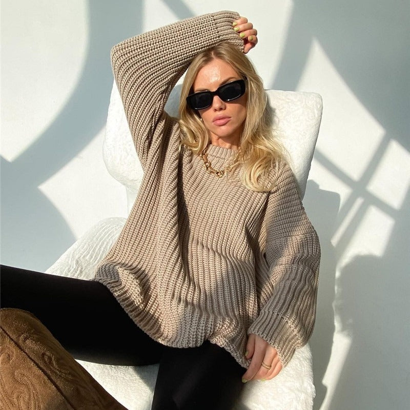 Heidi – Modischer Strickpullover in Uni mit Rundhalsausschnitt