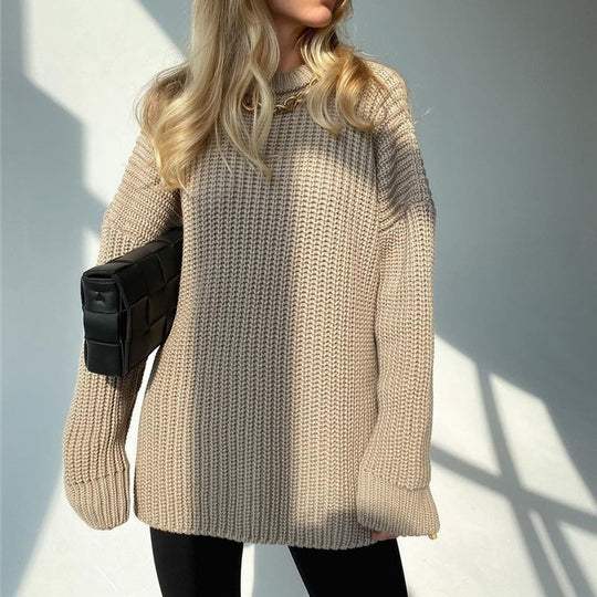 Heidi – Modischer Strickpullover in Uni mit Rundhalsausschnitt