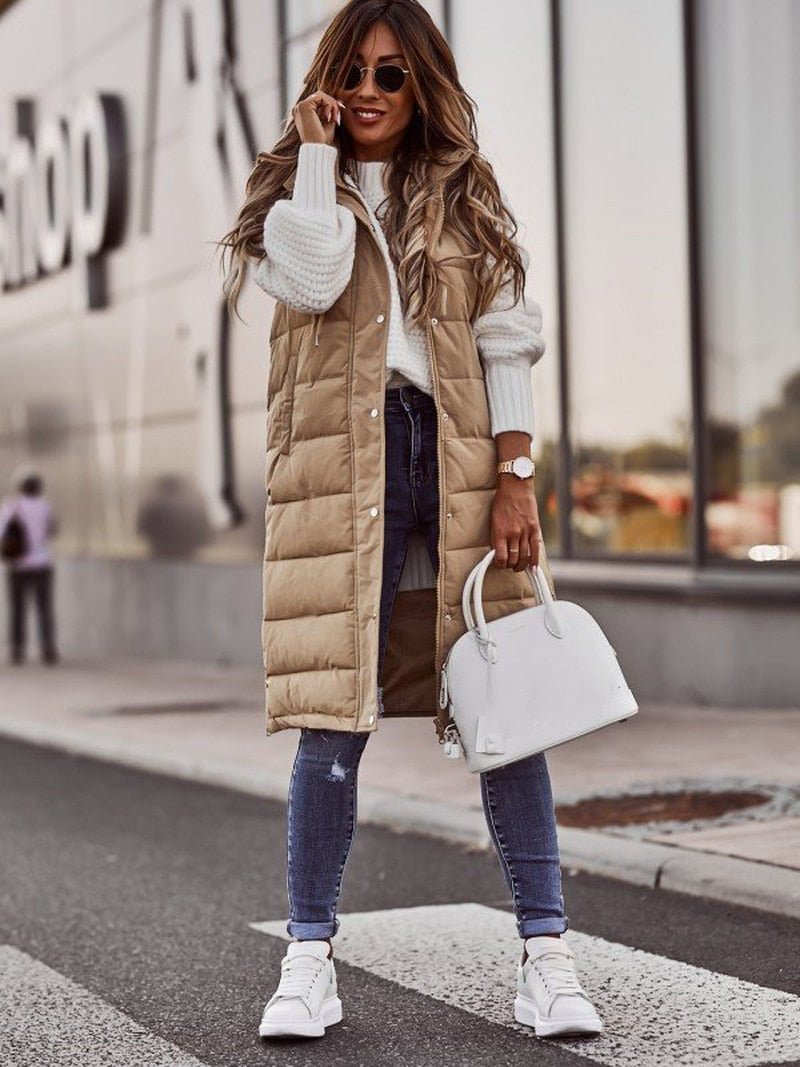 Gilet matelassé longueur genou pour femmes