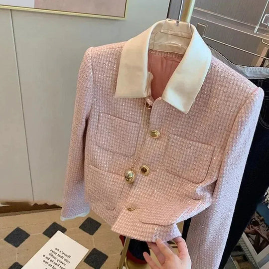Heidi-Mode | Patchwork Crop Tweed Jacke Damen