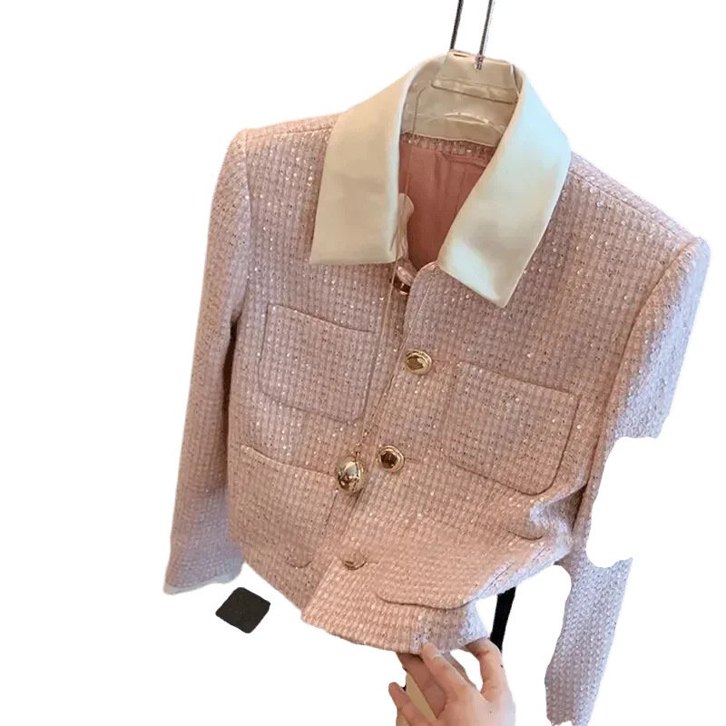 Heidi-Mode | Patchwork Crop Tweed Jacke Damen