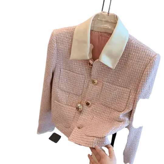 Heidi-Mode | Patchwork Crop Tweed Jacke Damen