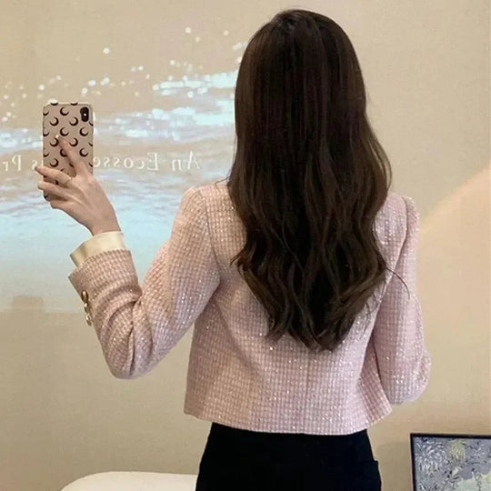 Heidi-Mode | Patchwork Crop Tweed Jacke Damen