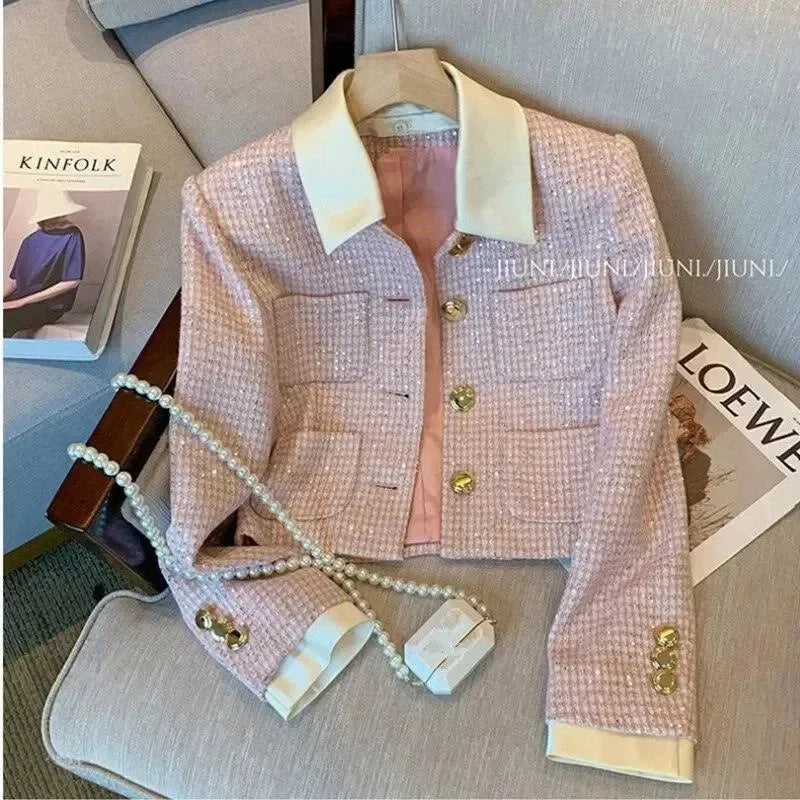 Heidi-Mode | Patchwork Crop Tweed Jacke Damen