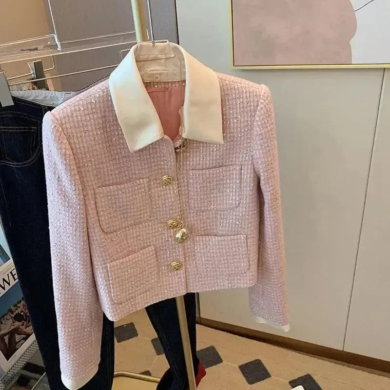 Heidi-Mode | Patchwork Crop Tweed Jacke Damen