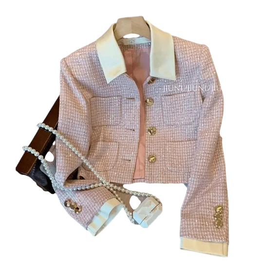 Heidi-Mode | Patchwork Crop Tweed Jacke Damen