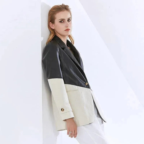 Heidi-Mode | Patchwork PU Leder Blazer Damen - Casual - Patchwork