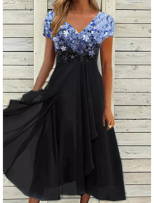 blumige Eleganz Midi Spitzenkleid