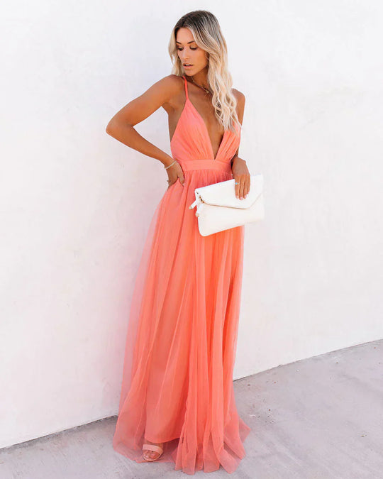Heidi-Mode | Elegantes orangefarbenes Kleid mit Trägern für Frauen