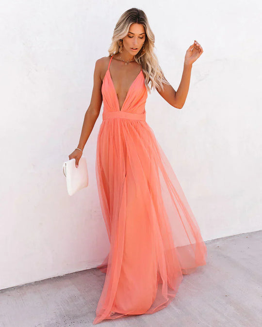 Heidi-Mode | Elegantes orangefarbenes Kleid mit Trägern für Frauen