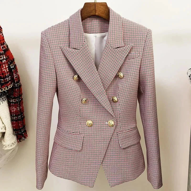 Heidi-Mode | Pink Hahnentrittmuster Blazer Frauen - Formal-Business - Karo