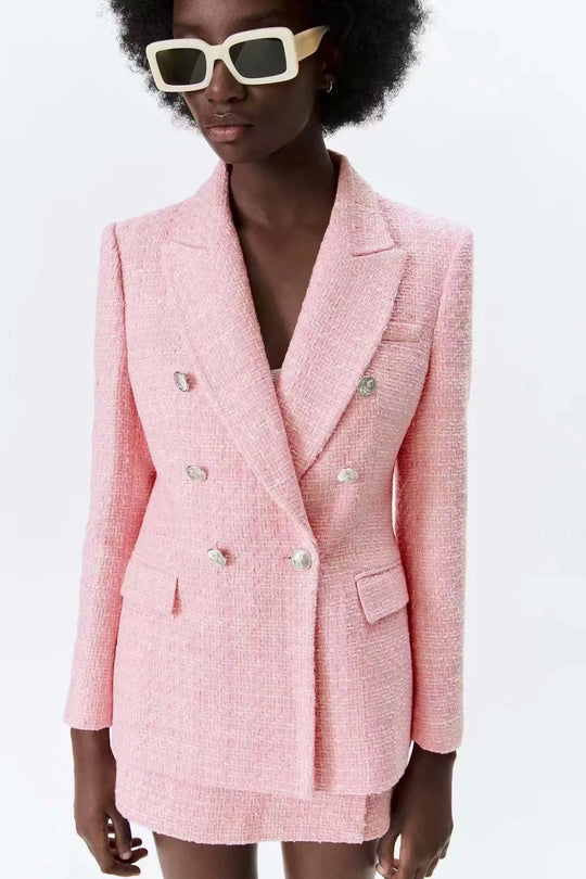 Heidi-Mode | Pink Tweed Blazer Damen - Formal-Business - Uni-Einfärbig