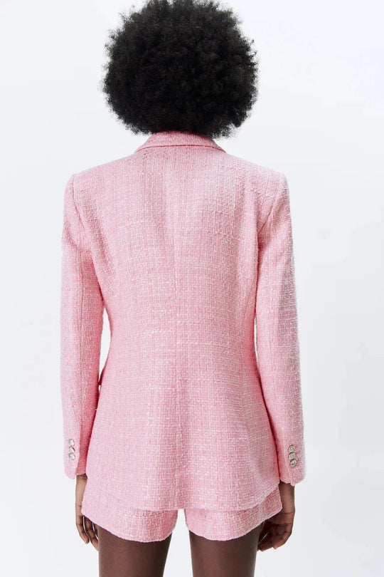 Heidi-Mode | Pink Tweed Blazer Damen - Formal-Business - Uni-Einfärbig