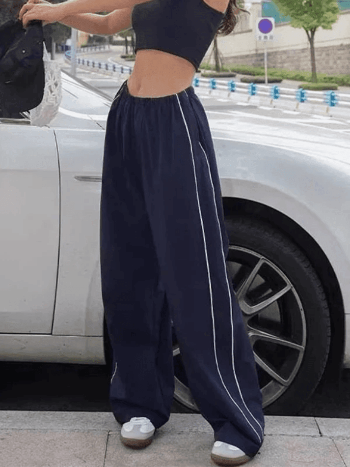 Heidi-Mode | Piping Detail Weite Leg Track Pants