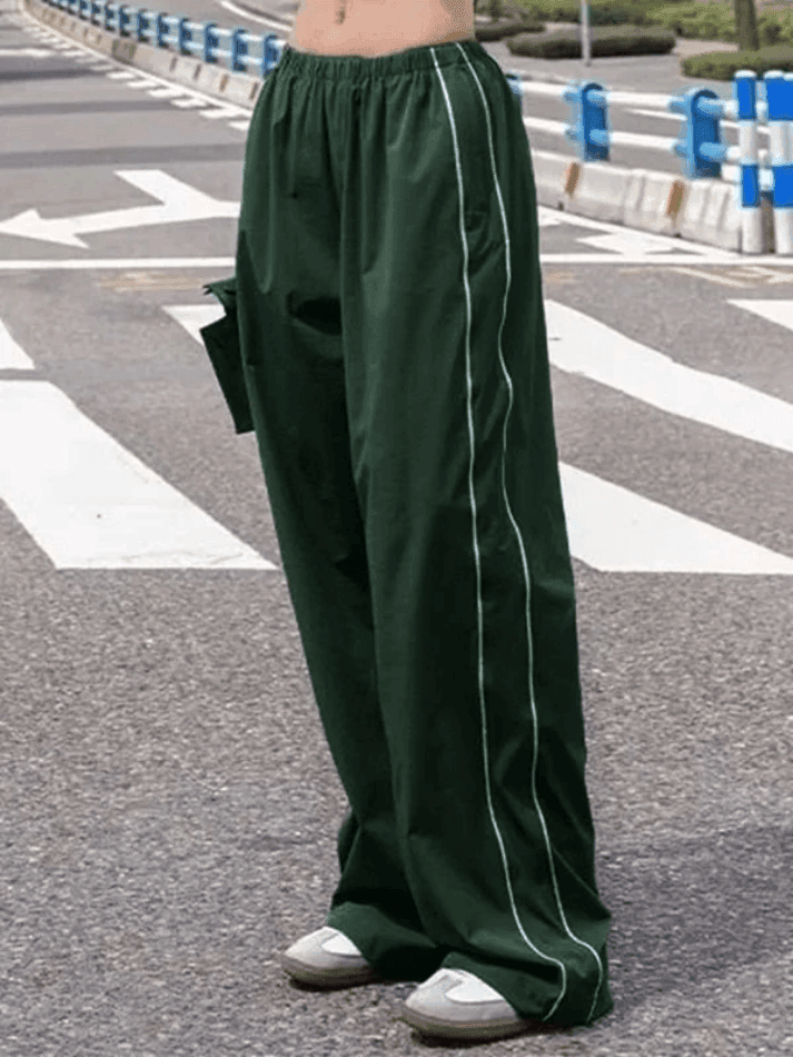 Heidi-Mode | Piping Detail Weite Leg Track Pants