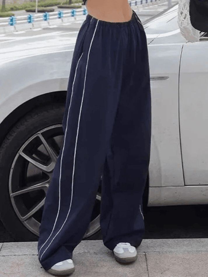 Heidi-Mode | Piping Detail Weite Leg Track Pants