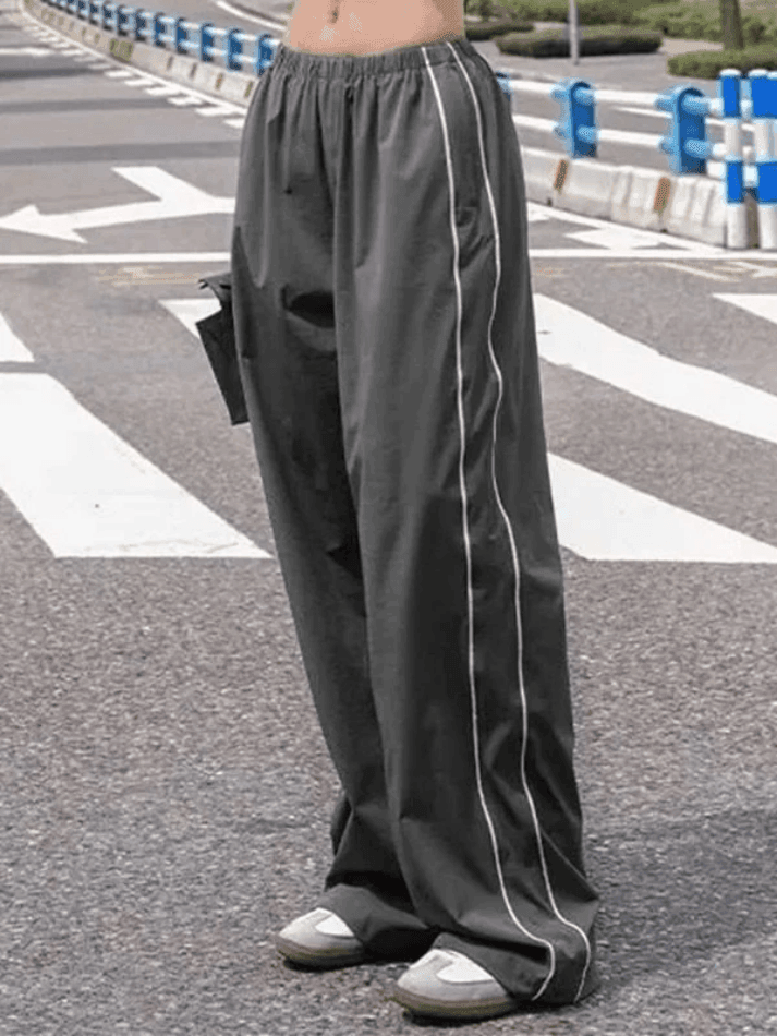 Heidi-Mode | Piping Detail Weite Leg Track Pants