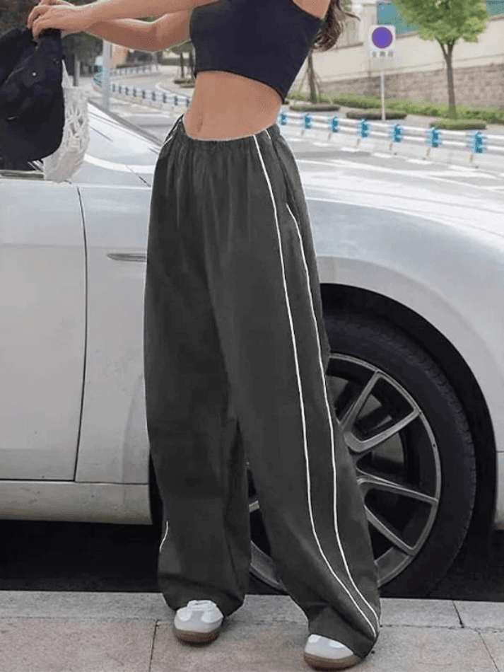 Heidi-Mode | Piping Detail Weite Leg Track Pants
