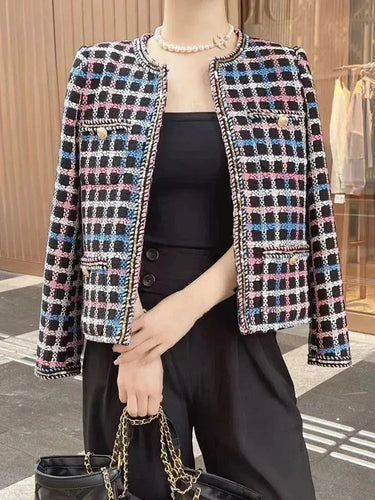 Heidi-Mode | Karierte Casual Tweed Jacke Damen