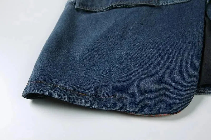 Heidi-Mode | Karierte Denim Übergröße Blazer Damen - Lässig - Patchwork