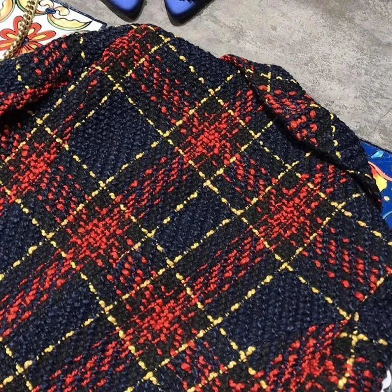 Heidi-Mode | Karierte Tweed Blazer - Doppelreiher Blazer Damen - Lässig - Karierte