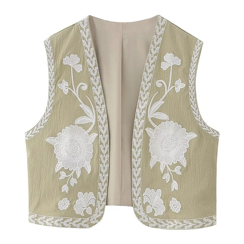 Heidi-Mode | Blüten Gilet Damen Rein Beige Dunkel
