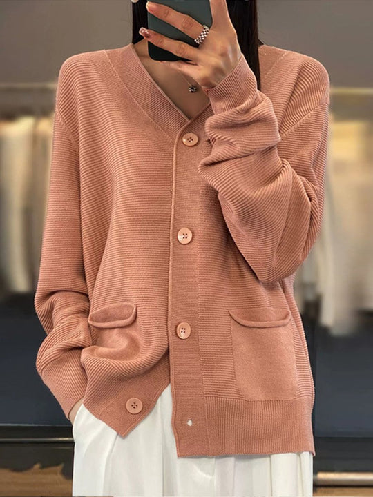 Heidi-Mode | Strickjacke mit Taschen Einfarbig V-Ausschnitt Gestrickte Strickjacke, Einfach und Vielseitig