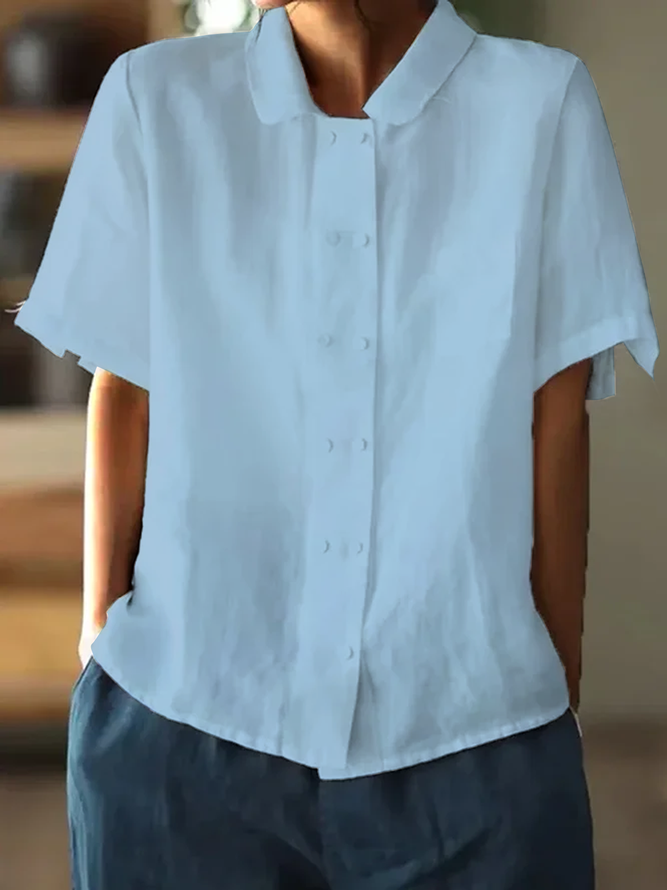 Heidi-Mode | Weiße Lockere Baumwolllinsenbluse mit Kurzen Ärmeln