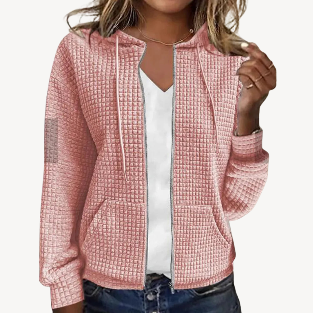 Heidi-Mode | Waffle-Strick Reißverschluss mit Kapuze für Damen