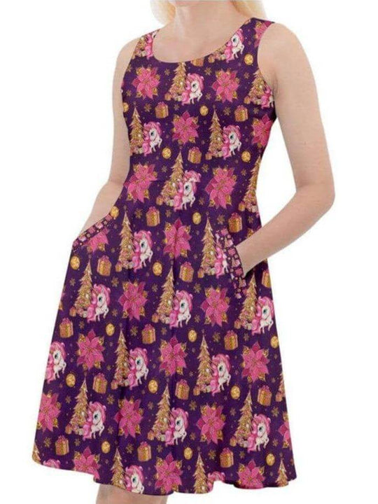 Heidi-Mode | Damen Einhorn Skater Mini Kleid mit Tasche Verspielt