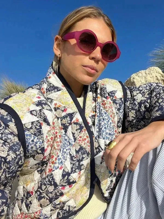 Heidi-Mode | Bedruckter Lässiger Lockere Damen Steppmantel